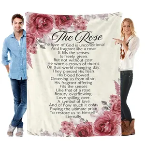 The Rose God's Love Flannel Blanket Soft Cozy Gift Throw with Inspirational Christian Poem Elegant Floral Design Perfect for Gifting to Believers Snuggling Warmly or Adding Devotional Charm to Any Faith Focused Space