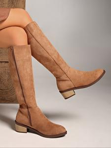 long suede knight boots for women, oversized comfortable autumn and winter knee high boots, side zipper design, suitable for daily wear, fashion boots