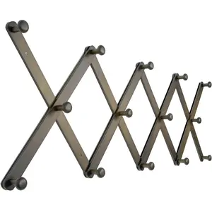 Large Hat Rack for Wall, Wooden Accordion Wall Hanger,, Expandable Coat, Hat Display Rack for Home, Office, and Studio, 14 Peg, Dark Walnut