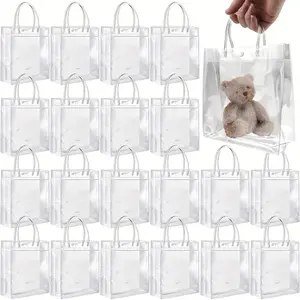 20 Transparent PVC Gift Bags with Handles, Reusable 7.87x7.87x3.15 Inches, Perfect for Halloween Christmas Weddings Birthdays Parties, Party Favor