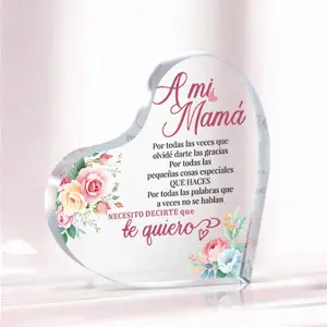 Heart Shaped Acrylic Plaque, Flower Pattern Acrylic Plaque, Desktop Decoration, Gift for Mom, Mothers Day Sign, Birthday Gift, Thanksgiving Gift, Signs