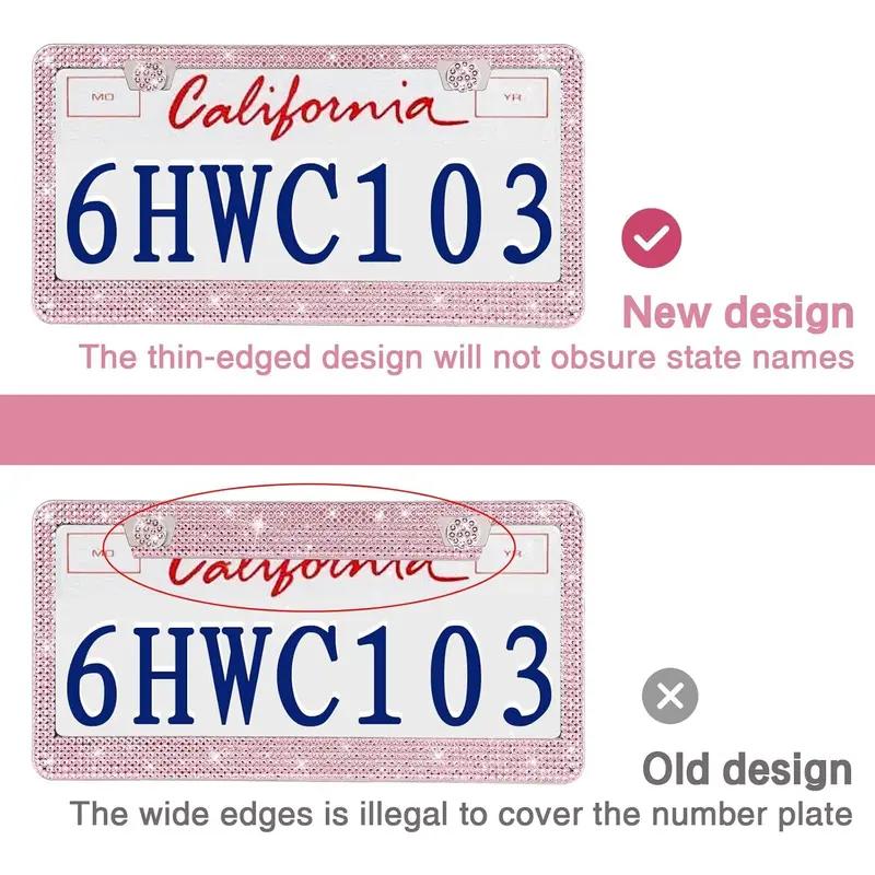 New Upgrade 2 Pack Bling License Plate Frames Premium Sparkly License Plate Frame for Women Durable Pink Bling Car Accessories
