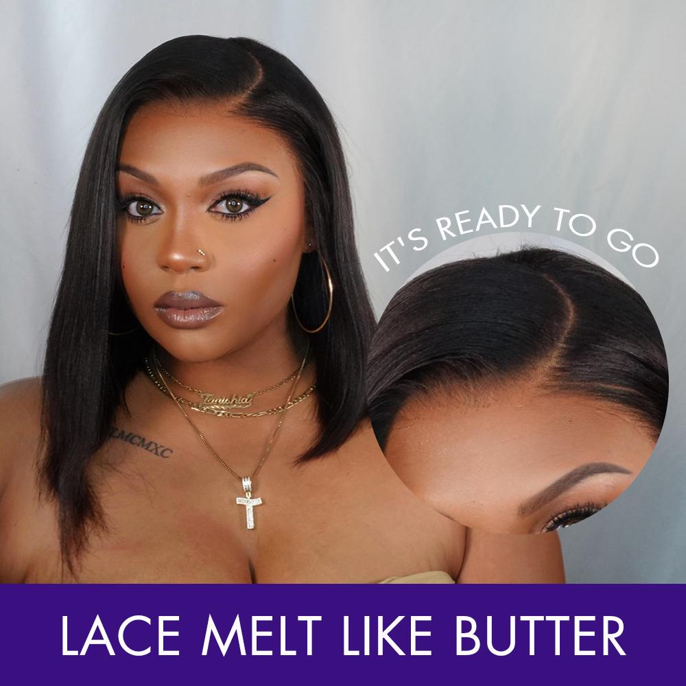 [LIVE]Ready to Go Blunt Cut Bob Closure Short HD Lace Glueless Wig 100% Human Hair Wear Go