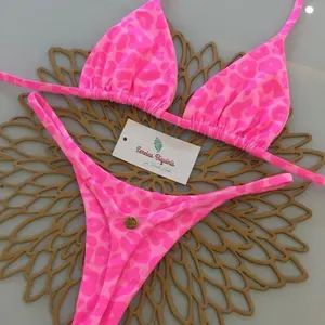 2026 European and American Multi-Color Printed Tie-Up Two-Piece Swimsuit Brazilian Sexy Thong Bikini