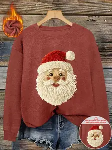 Women's Christmas Santa Print Casual Fitted Sweater, Knitted Pullover, Round Neck Imitation Wool Top, Comfortable Fall & Winter Fashion