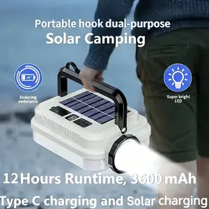 Portable Ultra Bright Solar Flashlight, Flashlight Super Bright Rechargeable, Built-in 3600mAh Lithium Battery With Hidden Hook, 8 Lighting Modes, Suitable For Camping, Climbing, Fishing, Christmas Gifts, Tools For Men, Surprise Gift