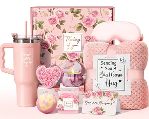 Birthday Gifts for Women Self Care Get Well Soon Gifts, Rose Relaxing Spa Gift Box Care Package Basket w/ Luxury Flannel Blanket 40 oz Tumbler, Mother's Day Gift for Mom Her Wife Girlfriend Sister