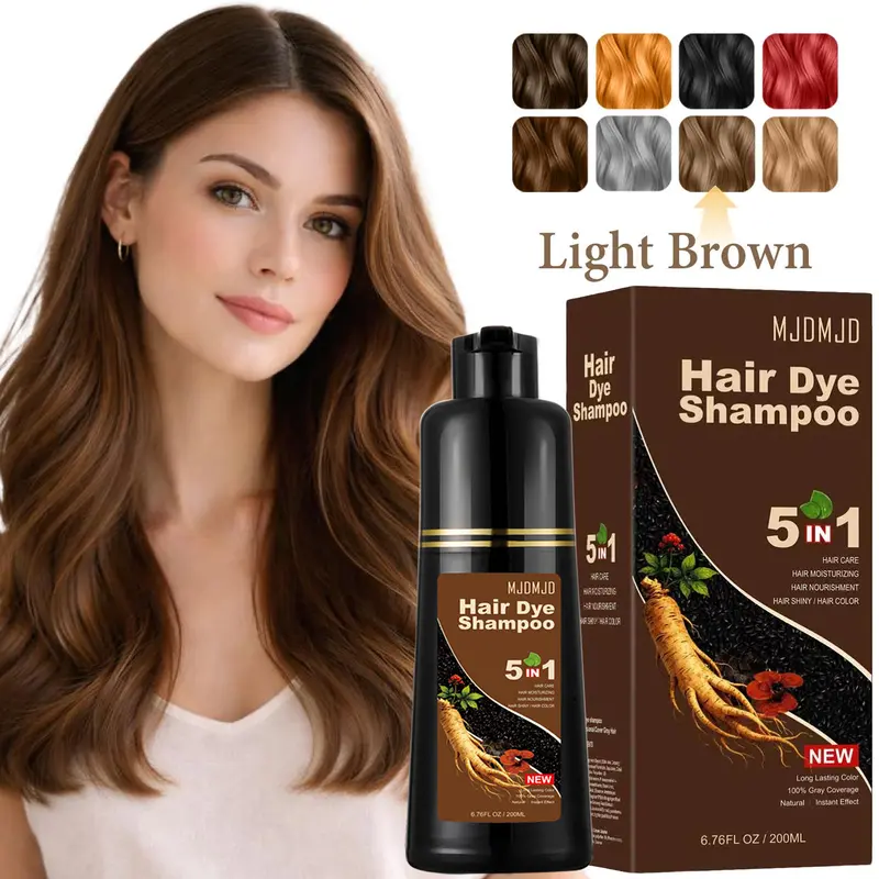 MJDJD Light Brown Hair Dye Shampoo for Gray Coverage – 3-in-1 Hair Color Shampoo, Natural Brown Hair Dye for Women & Men, Colors in Minutes, Gentle Coloring & Conditioning, Easy to Use, (200ml)