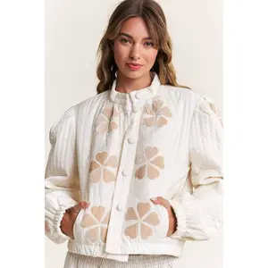 Ivory Floral Quilted Puffer Jacket