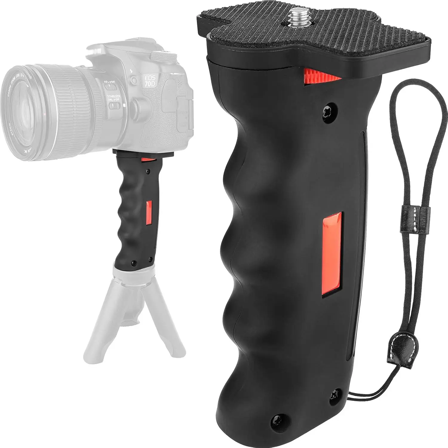 Camera Handle Grip,1/4" Camera Handheld Stabilizer with Wrist Strap, Handle Grip Support Mount for DSLR Camera Camcorder Smartphone Action Camera Led Video Light