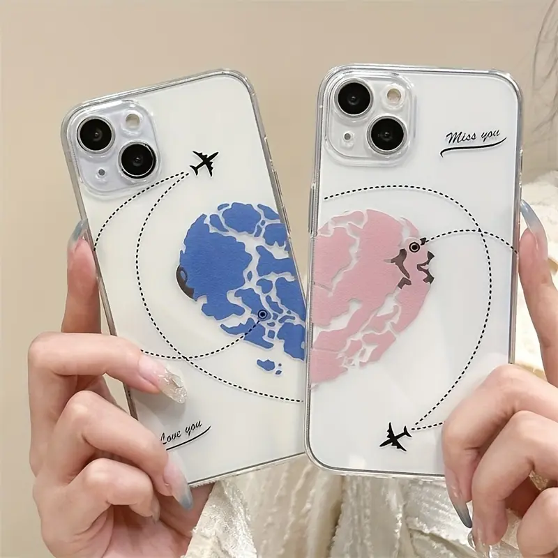 Transparent Shockproof Plastic-TPU Couple Love Phone Casing, Drop-Protection Accessory for Phone 17/16/15/14/13/12/11 Pro Max, 16/15/14 Plus, Ideal Gift for Partners