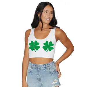 Lojo St. Patricks's Day Shake Your Shamrocks Casual White Crop Tank Top