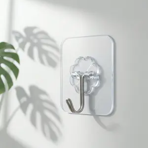 No-Drill Transparent Wall Hooks Heavy Duty 304 Stainless Steel Self Adhesive Hangers - Traceless, Removable for Kitchen, Bathroom, Bedroom - Easy Peel & Stick Installation, Max Load for Towels, Utensils, Bags