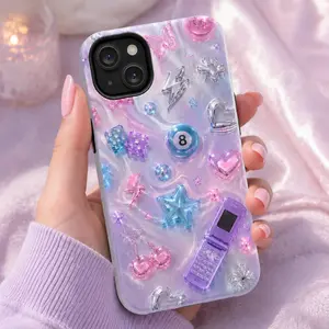 PASTEL Y2K KAWAII PHONE CASE FOR IPHONE – 3D CHARM GLITTER AESTHETIC CASE