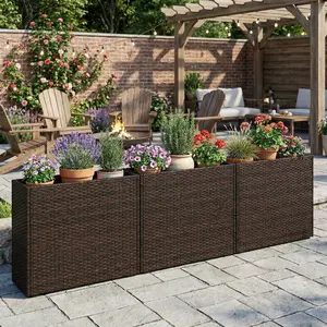 Spaco 24" Tall Raised Garden Bed – All-Weather PE Rattan Wicker Flowerpot with Liner