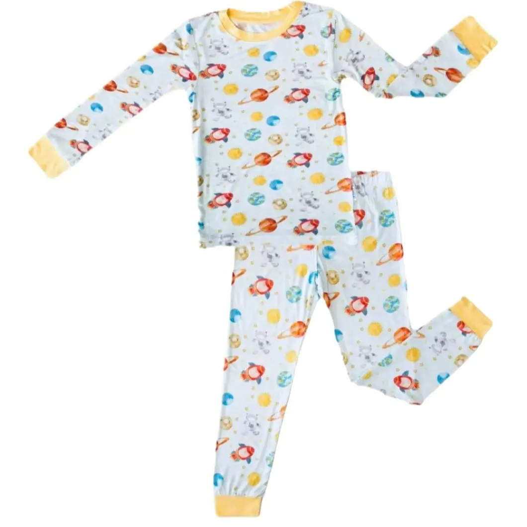 Zip N' Bear Bamboo Pajama Set Buttery Soft 2 Piece PJs for Boys Kardashian Favorite - Planet Pals (3 Free Underwear)