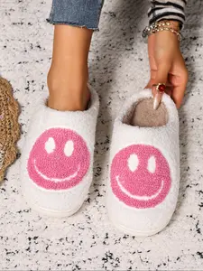 Autumn Winter Cartoon Lightning Smiley Face Simple Comfortable Warm Couple Home Slippers, Cozy Indoor Footwear for Fall & Winter Seasons, House Slippers