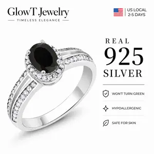 925 Sterling Silver Black Onyx Witchy Ring, Oval Cut Protection Crystal with CZ Halo, Gothic Dark Academia Style, Split Shank Band, Wiccan Grounding Amulet, Mystical Statement Jewelry for Daily Ritual & Occasions