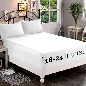 1500 Quality Fitted Sheet Soft 18-24 Inch Deep - Single Fitted Sheet for High Mattress - Wrinkle Free with Pockets, King, White