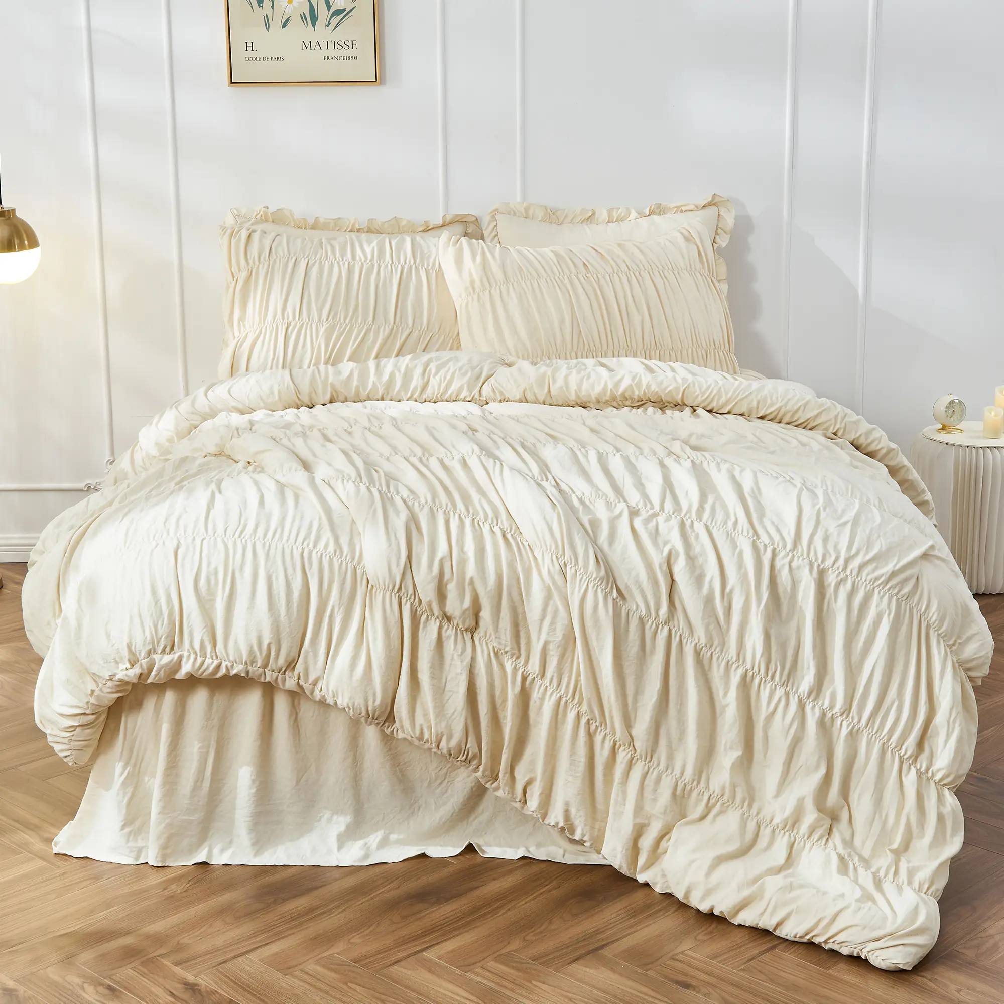 Bonlino Ruched Comforter Set - Boho Shabby Chic Soft and Luxury Bedding