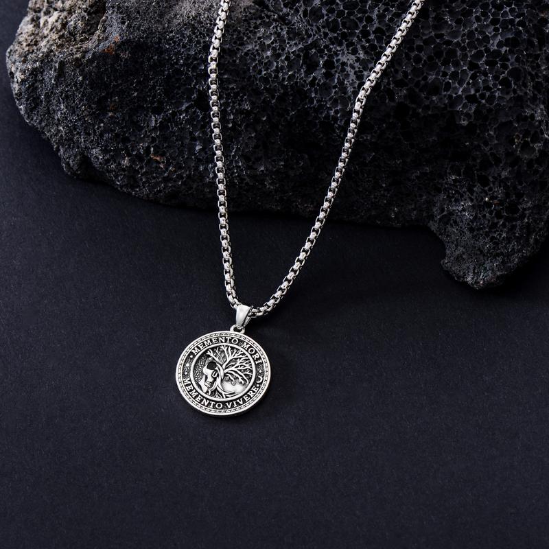 MEIDERBO Jewelry Memento Mori Necklace for Men 925 Sterling Silver Memento Mori Pendant Gothic Skull Pendant Amulet Protection Jewelry Gifts