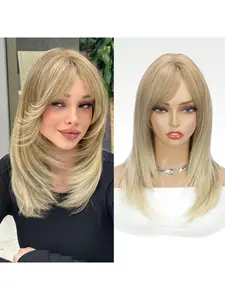 20inch Mixed Color Long Straight Hair Full Wig, Layered Voluminous Natural Look, Suitable for Daily Wear, Women's Fashion Headpiece, Straight Synthetic Wigs
