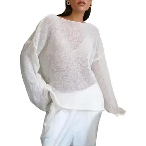 Women's  Sweater Jumper Boat Neck Lightweight Sheer Knit Top Pullover Casual Fit