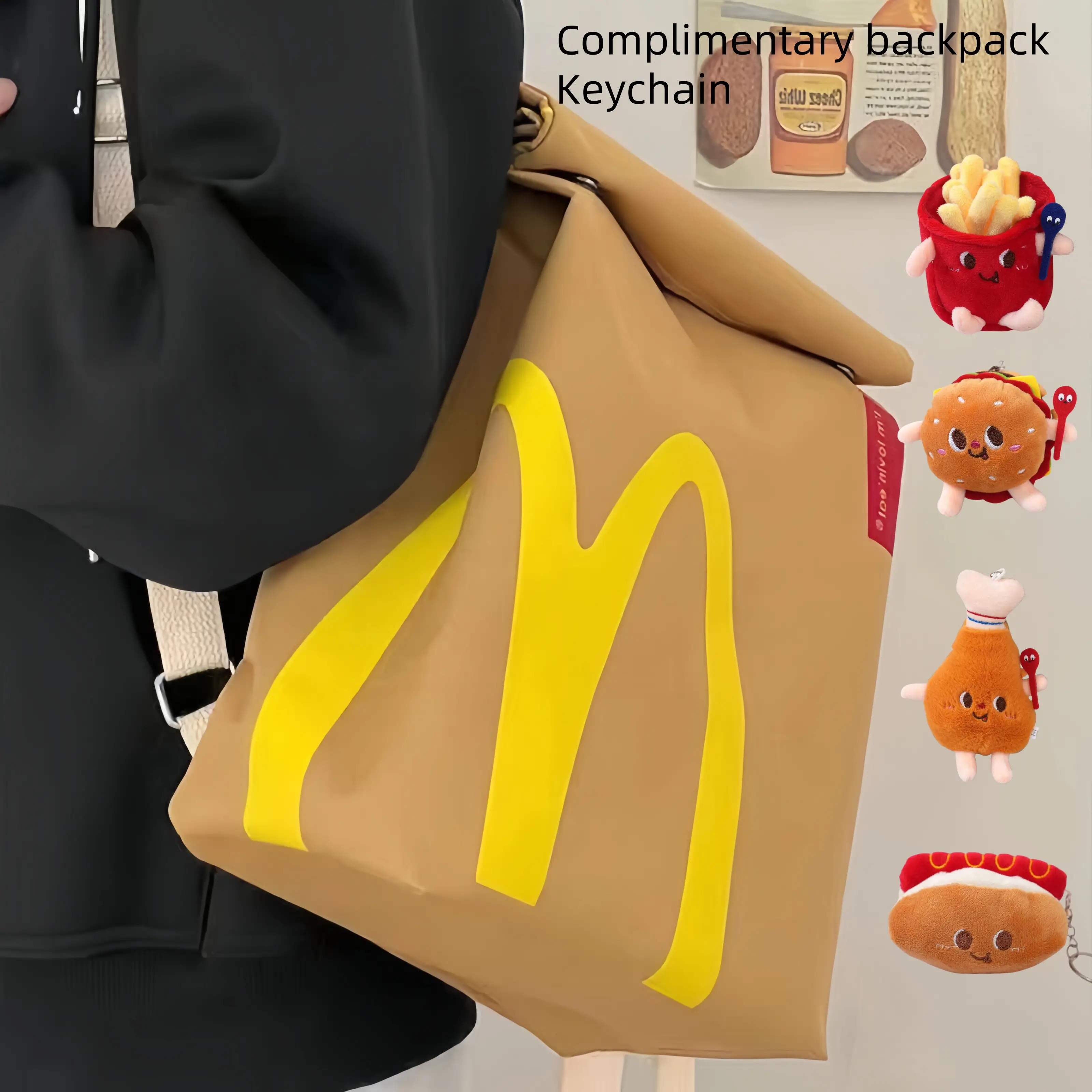 McDonald's backpack Funny Backpack Classic Large Capacity Paper Bag Cute Shoulder Bag schoolbag Casual Canvas Backpack Notebook Bag for Men and Women