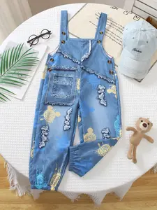 Boy And Girl Overalls In New Styles For Spring, Summer And Autumn. Children's Cartoon Mickey Full-Printed Denim-Like One-Piece Pants. Stylish And Casual, Suitable For Daily Use And Outdoor Activities. Ideal Gift Choice.