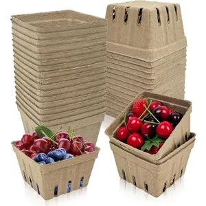30 Pack Natural Pulp Fiber Berry Basket, Molded Berry Basket Produce Vented Container for Strawberry Blueberry Raspberry and Vegetable, Farmer Market, Grocery Stores, Backyard Party