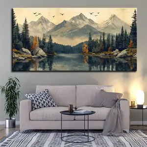 Snow mountain, forest landscape painting, waterproof and odorless canvas mural, birthday gift, bedroom, office, living room, wall decoration