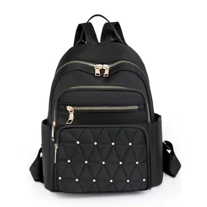 Women's Nylon Waterproof Shoulder Bag, Large Capacity Fashion Embroidered Student Backpack, Casual Lightweight Versatile Storage Bag, Casual Travel Backpack