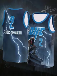 American Basketball Jersey Shai Gilgeous Alexander #2 Ice Blue Lightning Print Breathable Mesh Sleeveless Sports Top