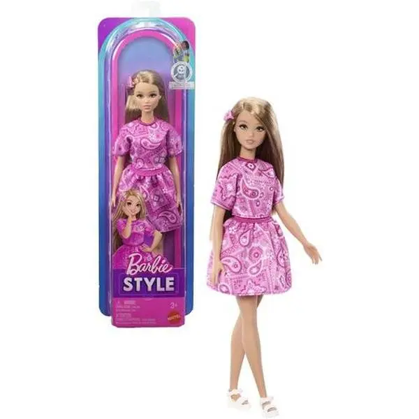 Barbie Fashionista Doll #249 With Pink Paisley Dress, Blonde Hair  [COLLECTIBLES] Paper Doll