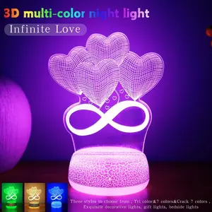 1pc 3D Dreamy Night Light, Creative Unique Infinite Heart LED Night Lamp, USB Power Multi-Color Ambiance Light, Led Ambient Light, Christmas Decorations, Color Changing