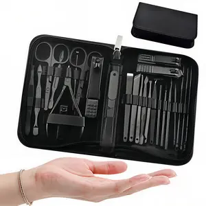 LMMAKE Professional 26-Piece Stainless Steel Manicure Kit with Nail Clippers, Luxurious Travel Case - Nail Care Grooming Tool Set for Men, Ideal Gift (Black) nailskitset