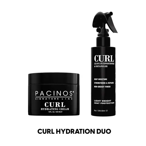 Pacinos Signature Line Curl Hydration Duo - 2-Pack Curly Hair Products with Aloe, Coconut, Rice Protein & Biotin, Moisturizing Cream & Leave-In Conditioner, Restores Health, Defined Frizz-Free Curls, Paraben-Free