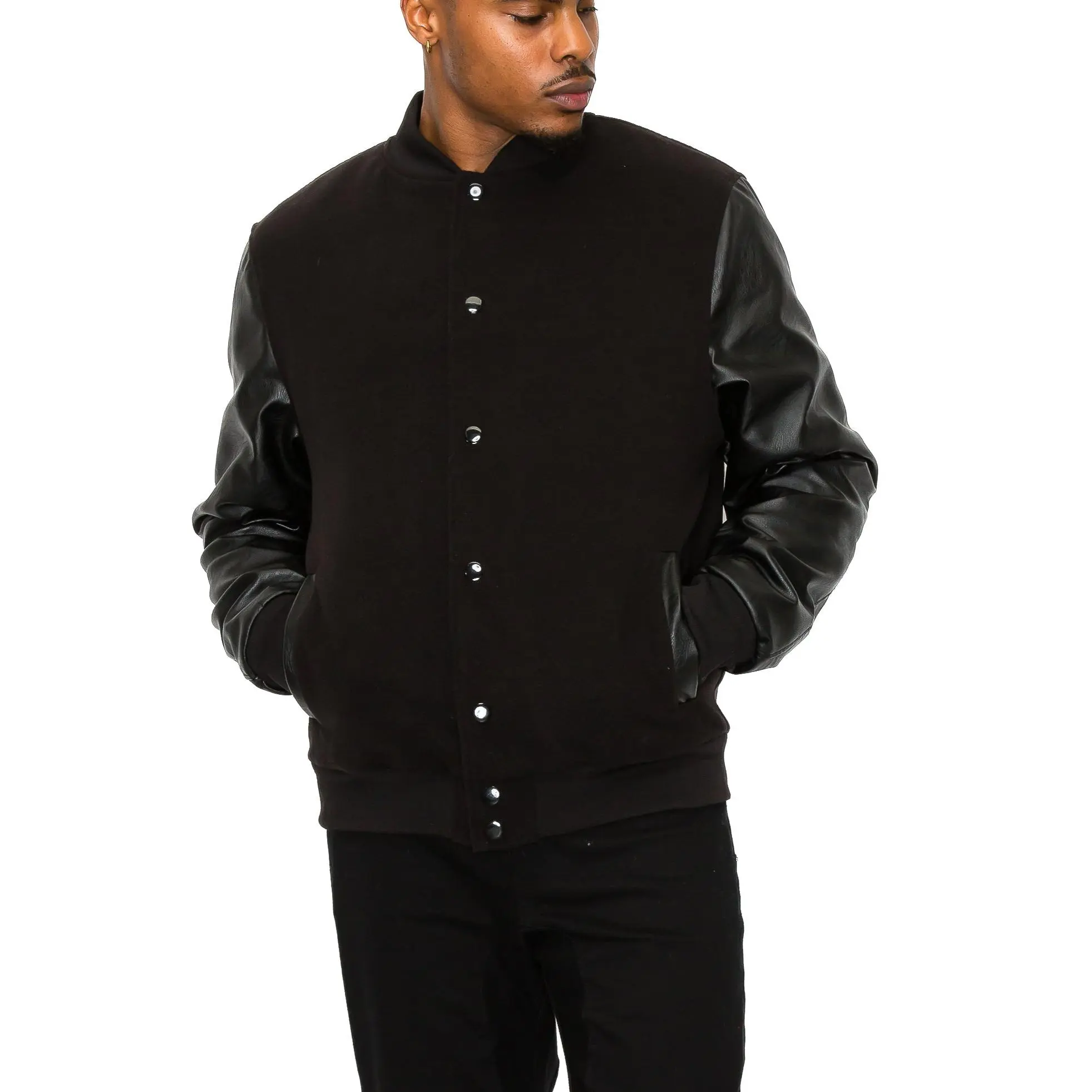 VICTORIOUS Men's Essential Varsity Jacket - 100% PU, 4 oz Filling, Button Closure, Long Sleeve, Ribbed, Satin, Polyester, Padded Pocket Menswear Coat for Casual Wear