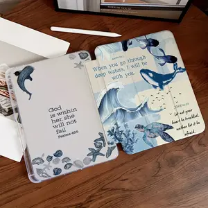 Ocean-Themed Christian Dual-Sided Design - Foldable, Non-Slip TPU Protective Case with Adjustable Stand and Pen Slot - Compatible with Samsung, iPad mini, iPad Air, iPad Pro, iPad (10th & 11th Gen), and Other iPad Series