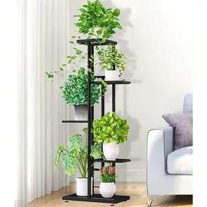 6 Tier Metal Plant Stand, Multiple Flower Pot Holder Shelves, Planter Rack Storage Organizer Display for Indoor Outdoor Balcony Garden, Black