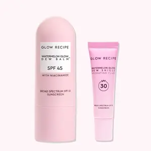 Glow Recipe Korean Suncare Kit - Watermelon Glow Dew Balm SPF 45 + Dew Shield SPF 30, Adult Facial Sun Protection with Hyaluronic Acid, Vitamins, Glycerin, Translucent Dewy Hydrating Daily Moisturizer for Makeup Prep