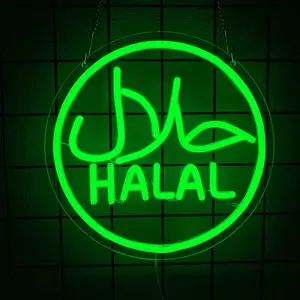 Halal Neon Signs Halal Food Arabic Restaurants Led Light Up Signs for Business Store Wall Decor with Christmas Party Gift USB Powered Led Neon Lights