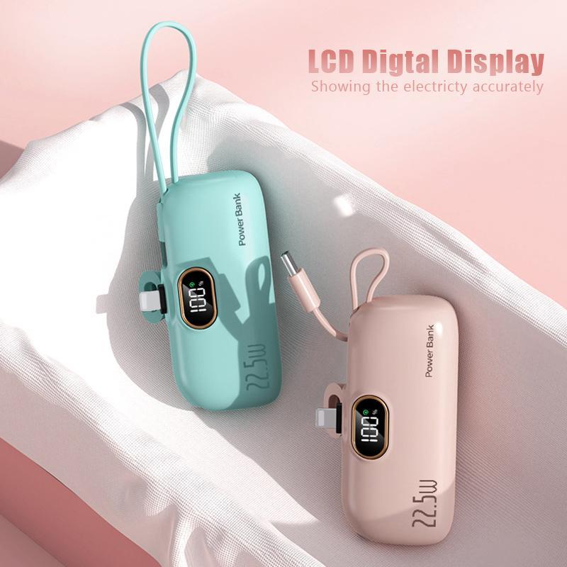 5000mAh Mini Portable Charger, 22.5W Fast Charge Power Bank, two Output Ports Type‑C & USB‑A, LED Digital Power Display, Compact Lightweight External Battery for iPhone For Samsung For Xiaomi For Smartphones Tablets, Back to School haul