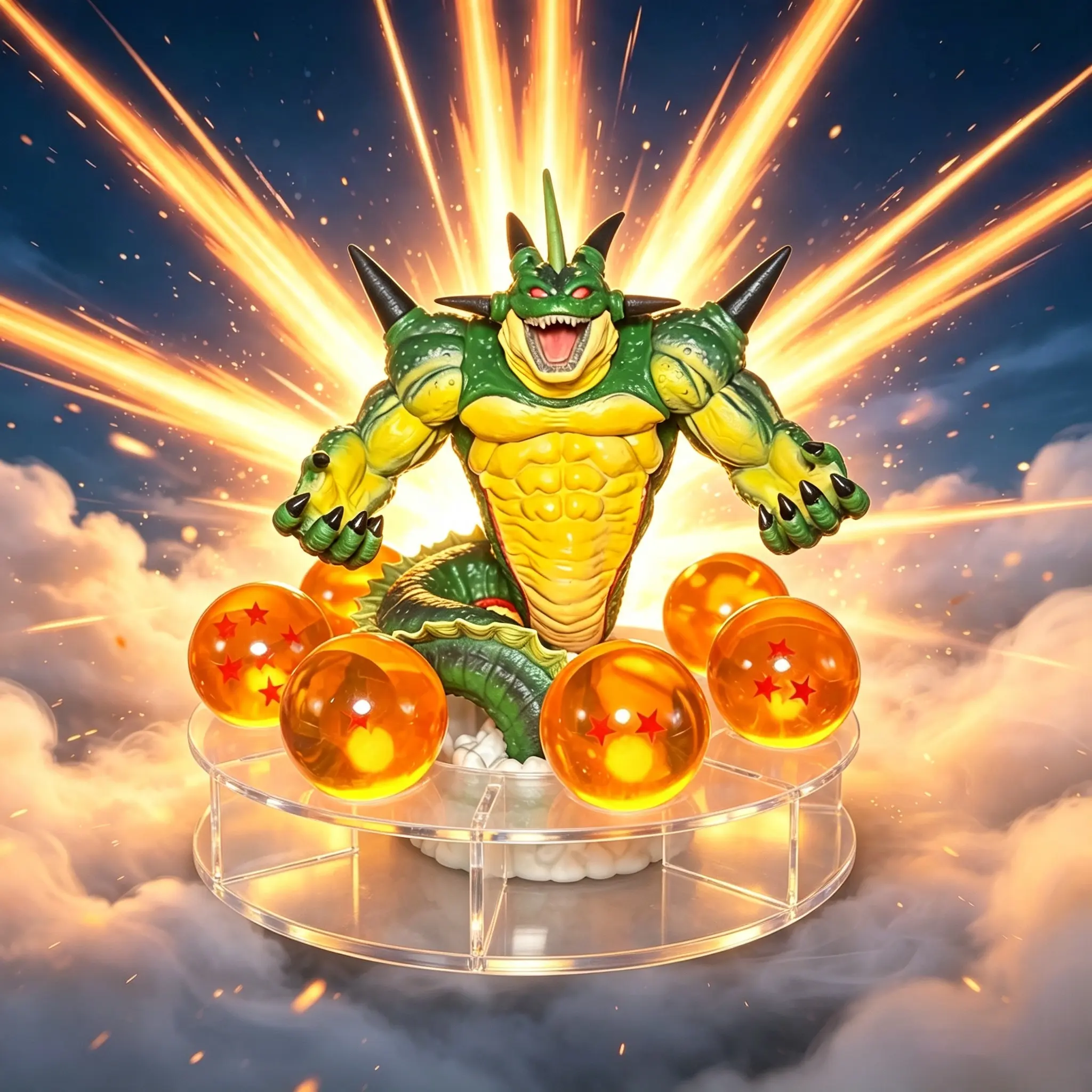 DBZ Anime Giant Green Dragon Figure with 7 Star Crystal Balls, Collectible Model Statue for Desk Decor, Perfect Gift for Anime Fans on Holidays, Halloween and Christmas.