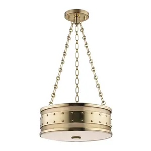 Gaines Pendant Light - Vintage Drum-Shape Design with Perforated Steel Frame in Aged Brass, Bronze, or Nickel