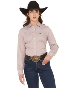 Cinch Women's Striped Print Long Sleeve Button-Down Stretch Wester Shirt - Msw9164245