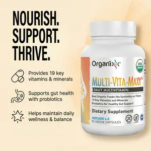 Organixx Vegan Multivitamin for Women & Men, Prebiotic with Vitamin C, D3, Vitamin B Complex, Probiotics, Organic Fruits and Vegetables, Supports Digestive, Gut Health, Immune Support, 90 Gel Capsules