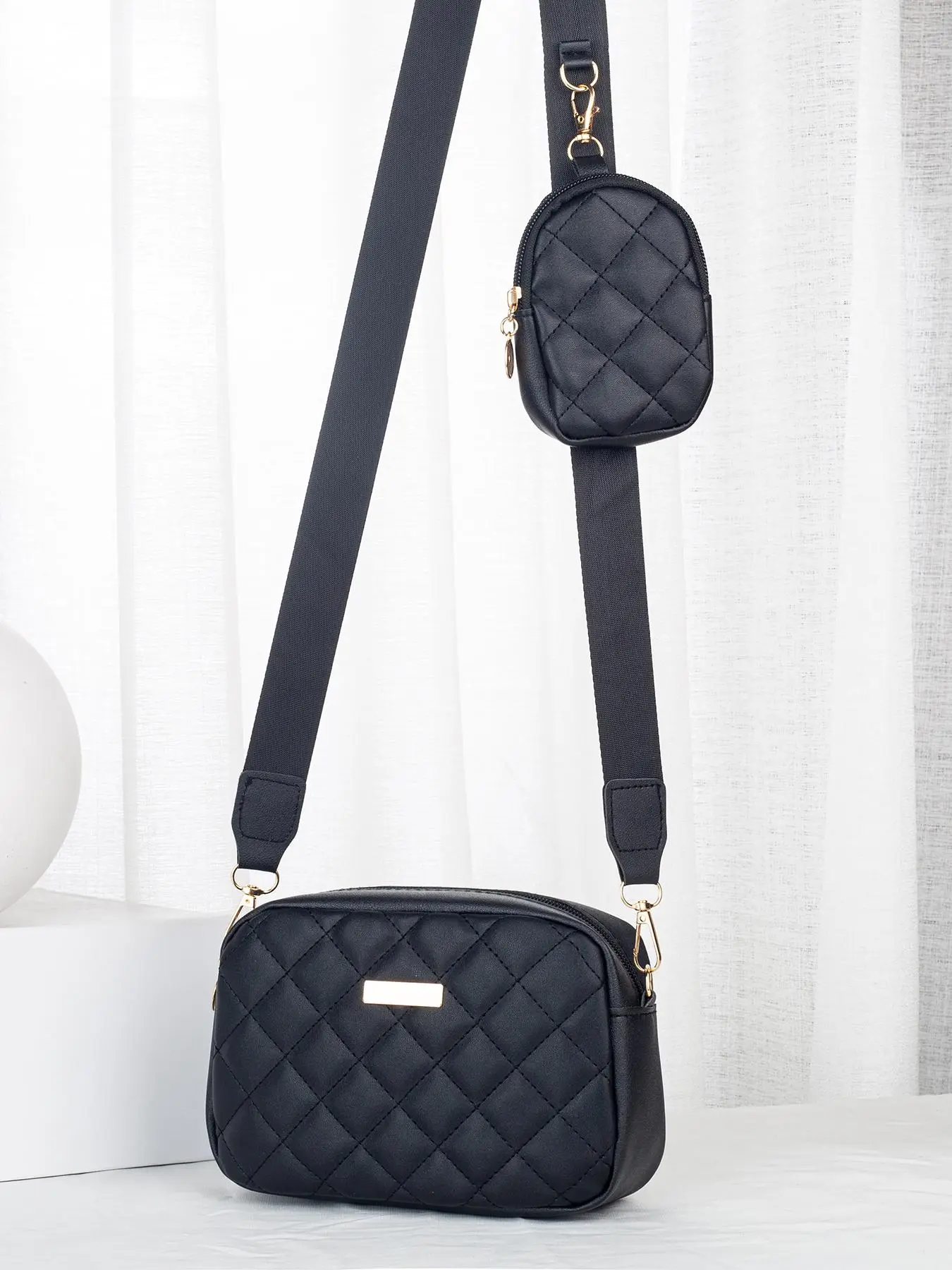 Women's Fashion Quilted Crossbody Bag with Small Wallet, 2pcs Casual Zipper Shoulder Bag for Women & Girls, Trendy Versatile High-quality Daily Commut