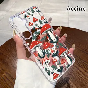 Magnetic Phone case for  Samsung Galaxy S26 Edge S23 Ultra S24 Plus FE S25 S22+ Mushroom Fantasy Realm Pattern Non-Yellowing Shockproof Soft Silicone Transparent Acrylic Large Hole Cover Supports Wireless Charging