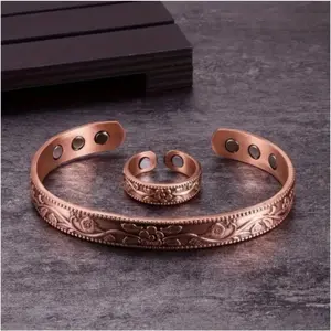 2 pcs/set jewelryset Magnetic Bracelet Vintage Floral Ring Bracelet Set Adjustable Unisex Bracelet Style Perfect for gifting